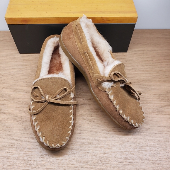 Cozy Tan Suede Moccasin Slippers